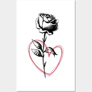 Tattoo  Rose Flower with Red Heart Posters and Art